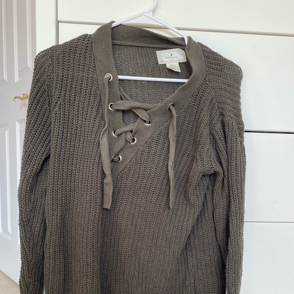 olive green lace up sweater